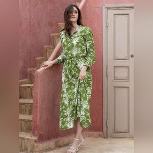 NWT Zara Green Belted Printed Dress Size Small